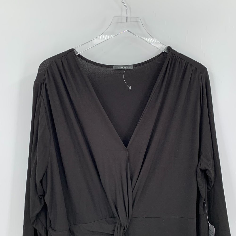 West Kei draped knit dress black long sleeve knot v-neck shift stretch new 1X - Picture 2 of 5